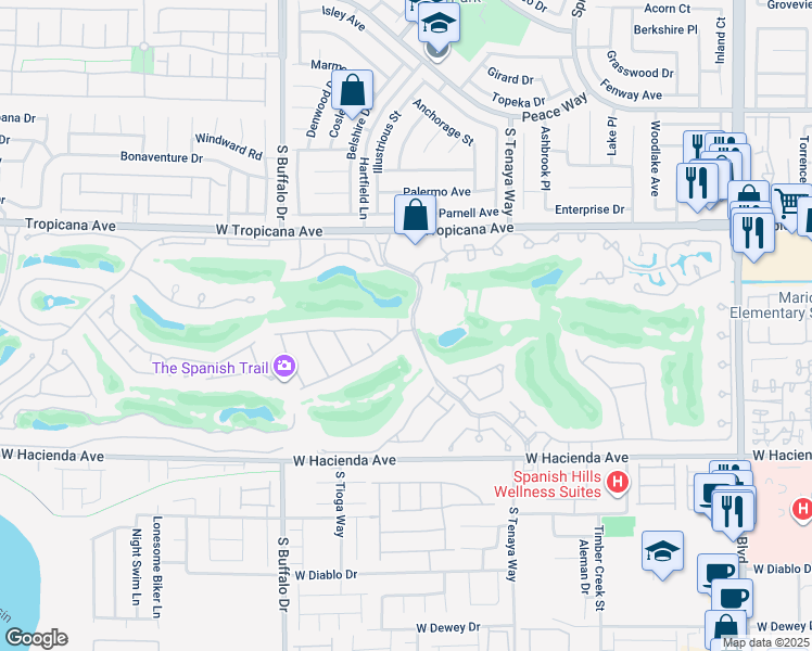 map of restaurants, bars, coffee shops, grocery stores, and more near 7536 Spanish Bay Drive in Las Vegas