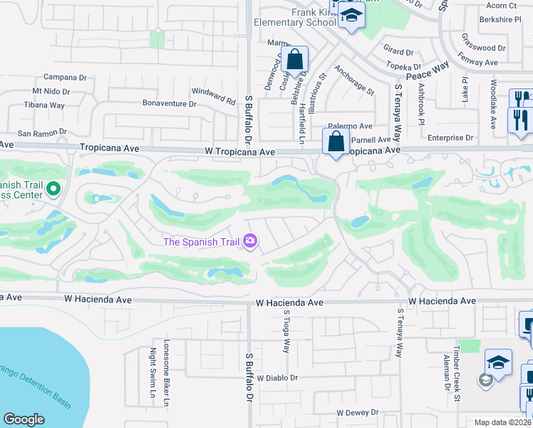 map of restaurants, bars, coffee shops, grocery stores, and more near 5083 Southern Hills Lane in Las Vegas