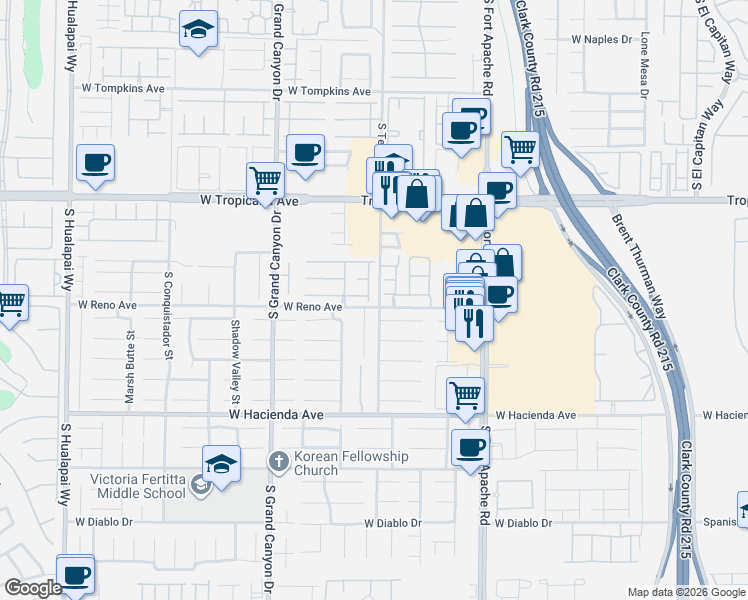 map of restaurants, bars, coffee shops, grocery stores, and more near 5112 Zoroaster Street in Las Vegas