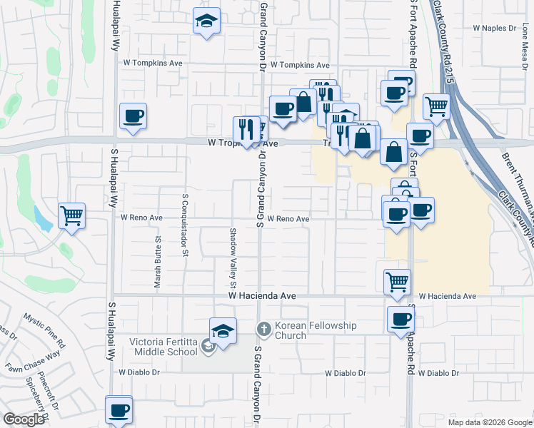 map of restaurants, bars, coffee shops, grocery stores, and more near 9804 Sedona Shrine Avenue in Las Vegas