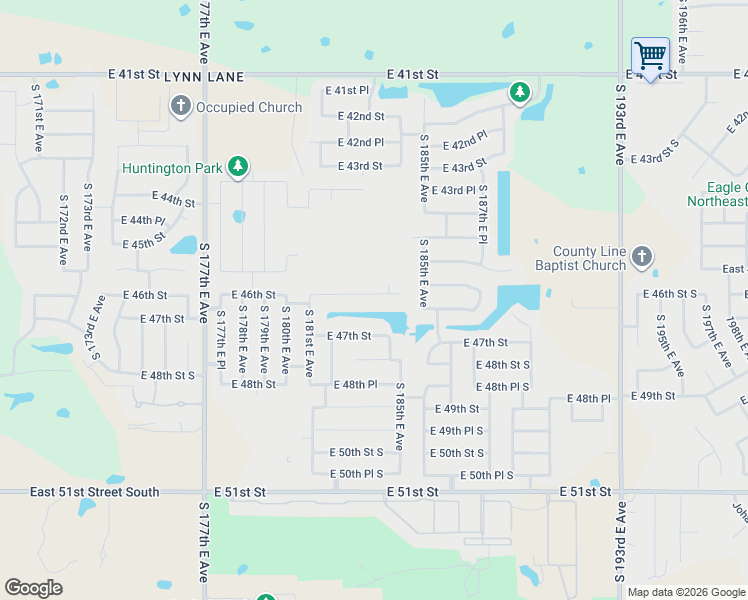map of restaurants, bars, coffee shops, grocery stores, and more near 4621 South 181st East Avenue in Tulsa