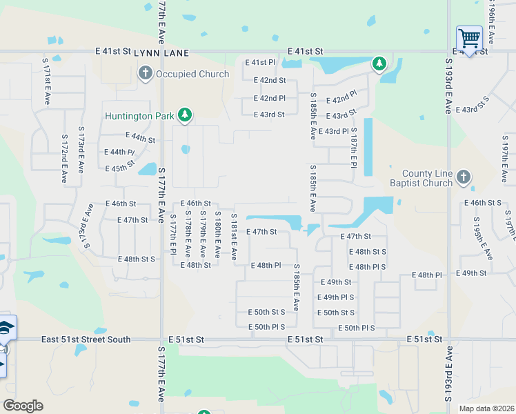 map of restaurants, bars, coffee shops, grocery stores, and more near 18209 East 47th Street in Tulsa