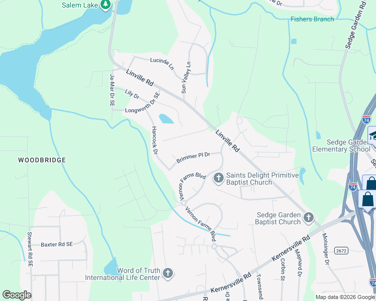 map of restaurants, bars, coffee shops, grocery stores, and more near 4542 Brimmer Place Drive in Kernersville