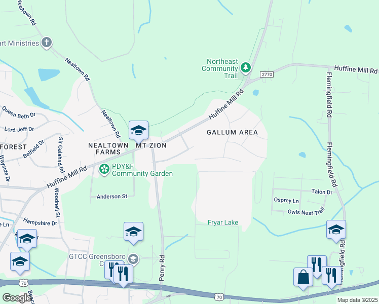 map of restaurants, bars, coffee shops, grocery stores, and more near 1722 Lynn Road in Greensboro