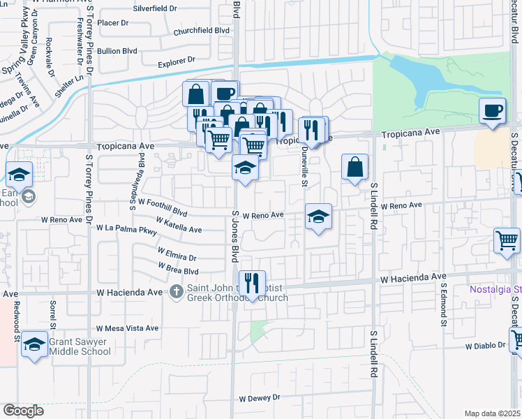 map of restaurants, bars, coffee shops, grocery stores, and more near 5162 South Jones Boulevard in Las Vegas