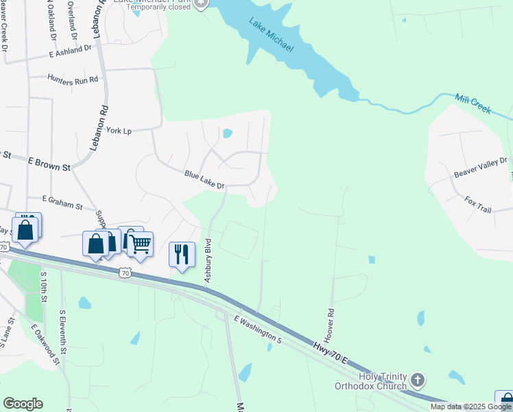 map of restaurants, bars, coffee shops, grocery stores, and more near 210 Goldfinch Court in Mebane