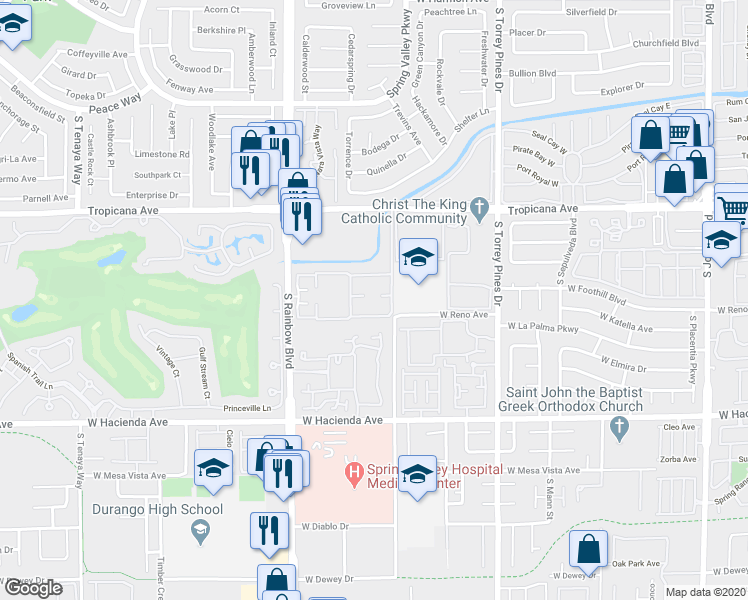 map of restaurants, bars, coffee shops, grocery stores, and more near 5044 South Rainbow Boulevard in Las Vegas