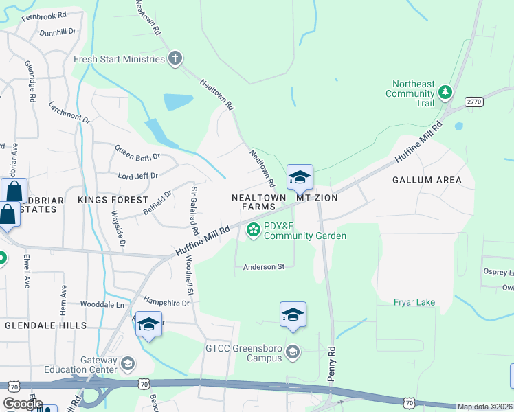 map of restaurants, bars, coffee shops, grocery stores, and more near 1505 State Road 2770 in Greensboro