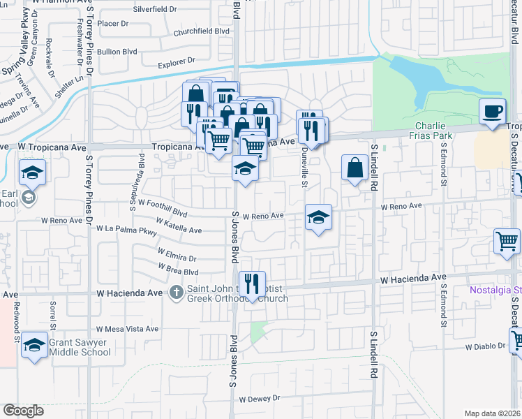 map of restaurants, bars, coffee shops, grocery stores, and more near 5162 South Jones Boulevard in Las Vegas