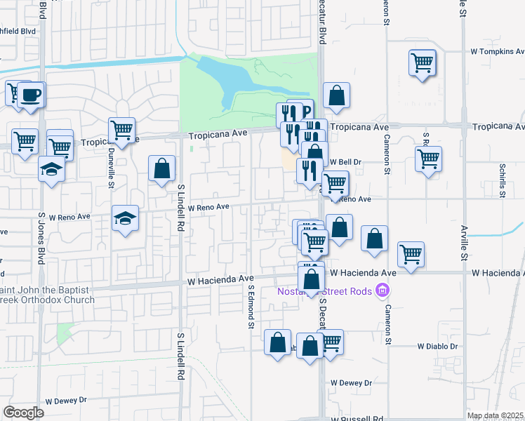 map of restaurants, bars, coffee shops, grocery stores, and more near 5125 West Reno Avenue in Las Vegas