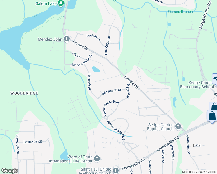 map of restaurants, bars, coffee shops, grocery stores, and more near 4506 Brimmer Place Court in Kernersville