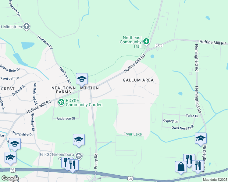 map of restaurants, bars, coffee shops, grocery stores, and more near 1724 Lynn Road in Greensboro