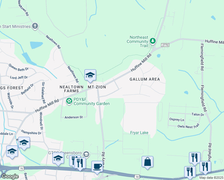 map of restaurants, bars, coffee shops, grocery stores, and more near 1719 Lynn Road in Greensboro