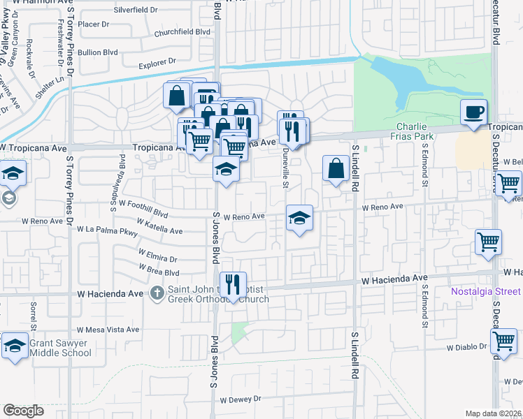map of restaurants, bars, coffee shops, grocery stores, and more near 5146 South Jones Boulevard in Las Vegas