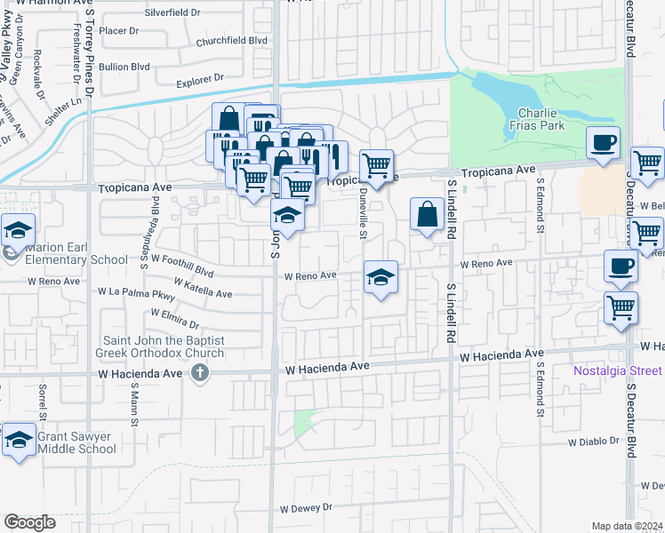 map of restaurants, bars, coffee shops, grocery stores, and more near 5000 Red Rock Street in Las Vegas