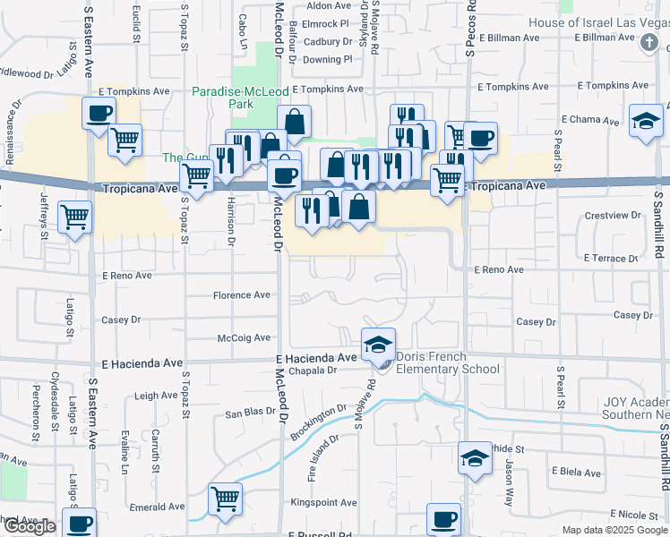 map of restaurants, bars, coffee shops, grocery stores, and more near 3119 Key Largo Drive in Las Vegas
