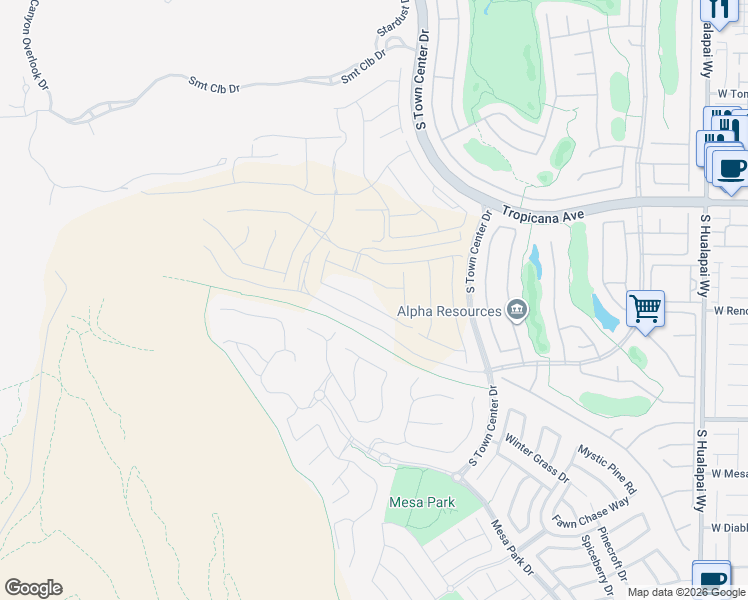 map of restaurants, bars, coffee shops, grocery stores, and more near South Town Center Drive in Las Vegas