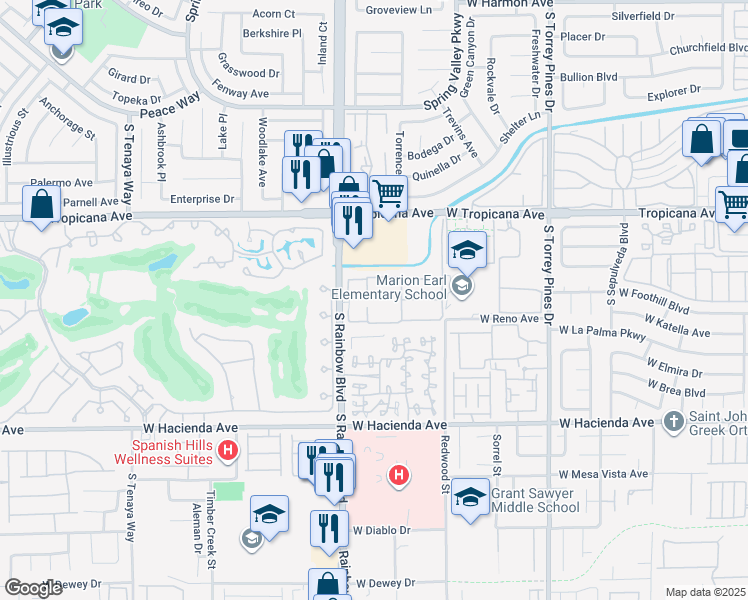 map of restaurants, bars, coffee shops, grocery stores, and more near 5010 South Rainbow Boulevard in Las Vegas