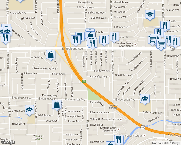 map of restaurants, bars, coffee shops, grocery stores, and more near 5038 Philmar Avenue in Las Vegas
