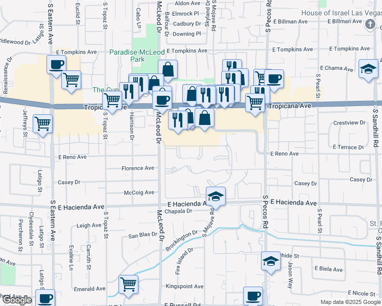 map of restaurants, bars, coffee shops, grocery stores, and more near 3131 Key Largo Drive in Las Vegas