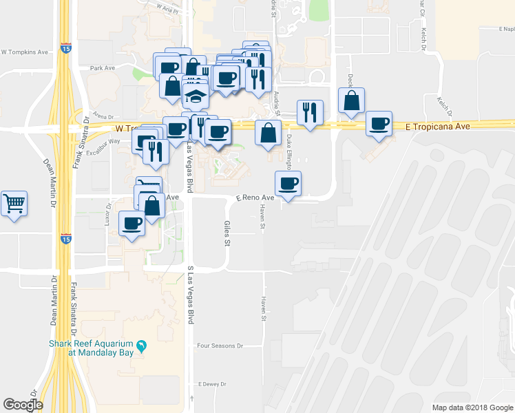 map of restaurants, bars, coffee shops, grocery stores, and more near 4526 East Reno Avenue in Las Vegas