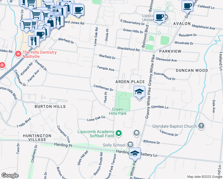 map of restaurants, bars, coffee shops, grocery stores, and more near 4329 Belmont Park Terrace in Nashville