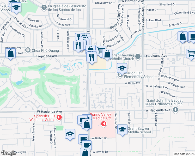 map of restaurants, bars, coffee shops, grocery stores, and more near 5010 South Rainbow Boulevard in Las Vegas