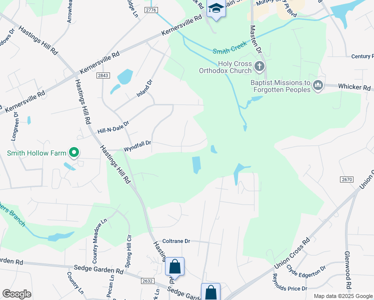 map of restaurants, bars, coffee shops, grocery stores, and more near 1104 Wyndfall Drive in Kernersville