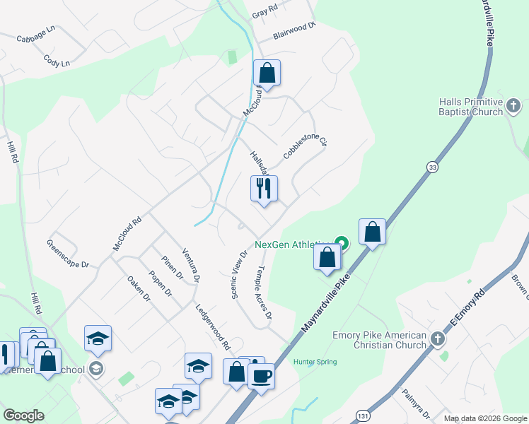 map of restaurants, bars, coffee shops, grocery stores, and more near 7808 Sweet Lane in Knoxville
