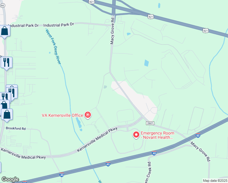 map of restaurants, bars, coffee shops, grocery stores, and more near Little John Road in Kernersville
