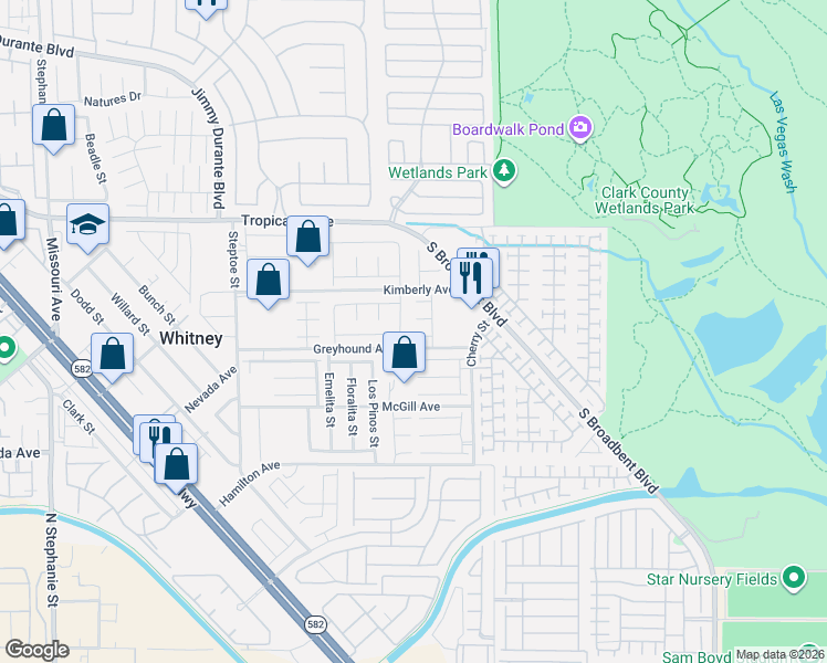 map of restaurants, bars, coffee shops, grocery stores, and more near 6454 Karlsen Court in Las Vegas