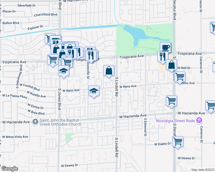 map of restaurants, bars, coffee shops, grocery stores, and more near 5055 South Lindell Road in Las Vegas