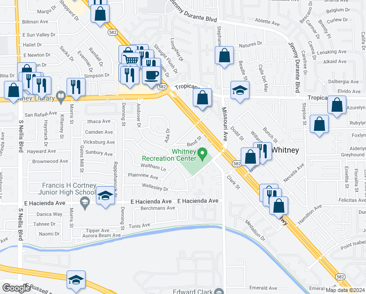 map of restaurants, bars, coffee shops, grocery stores, and more near 5637 Bend Street in Las Vegas
