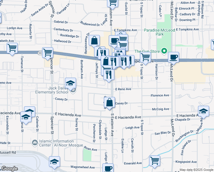 map of restaurants, bars, coffee shops, grocery stores, and more near in Paradise