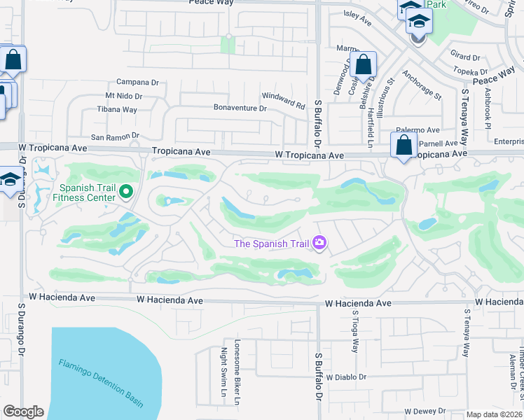 map of restaurants, bars, coffee shops, grocery stores, and more near 5021 Longboat Circle in Las Vegas