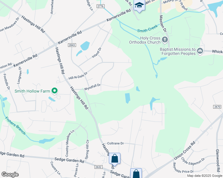 map of restaurants, bars, coffee shops, grocery stores, and more near 1040 Wyndfall Drive in Kernersville