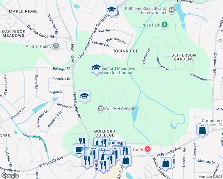 map of restaurants, bars, coffee shops, grocery stores, and more near 5800 West Friendly Avenue in Greensboro