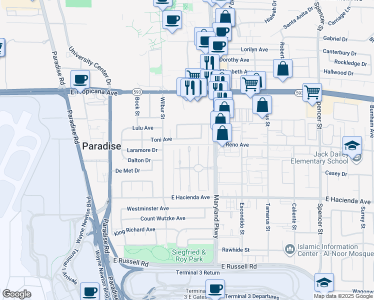 map of restaurants, bars, coffee shops, grocery stores, and more near 5117 Greene Lane in Las Vegas