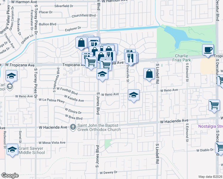 map of restaurants, bars, coffee shops, grocery stores, and more near 5000 Red Rock Street in Las Vegas