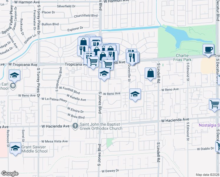 map of restaurants, bars, coffee shops, grocery stores, and more near 5000 South Jones Boulevard in Las Vegas