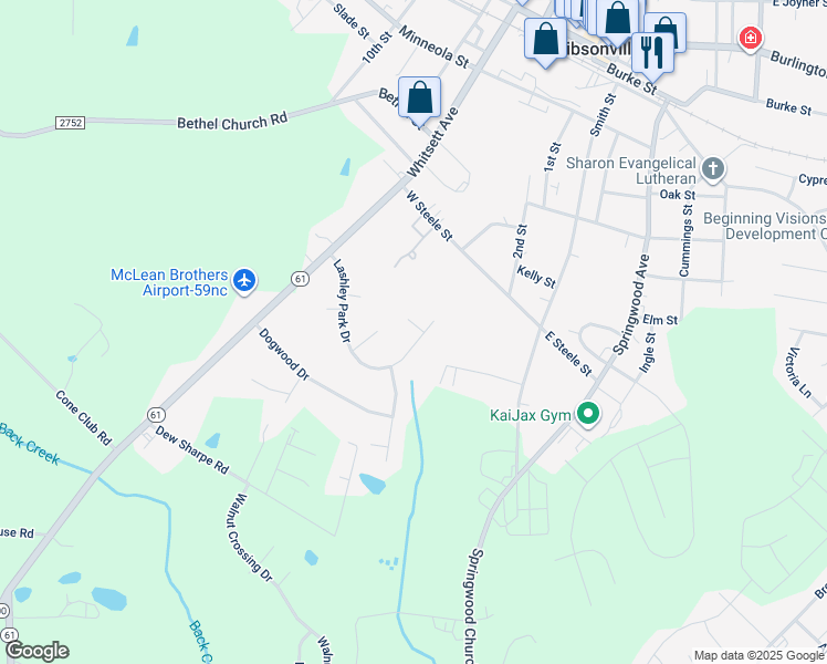 map of restaurants, bars, coffee shops, grocery stores, and more near 1000 Lashley Park Drive in Gibsonville