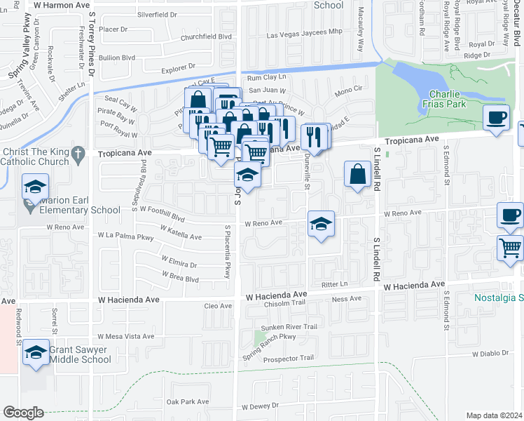 map of restaurants, bars, coffee shops, grocery stores, and more near 5000 Red Rock Street in Las Vegas