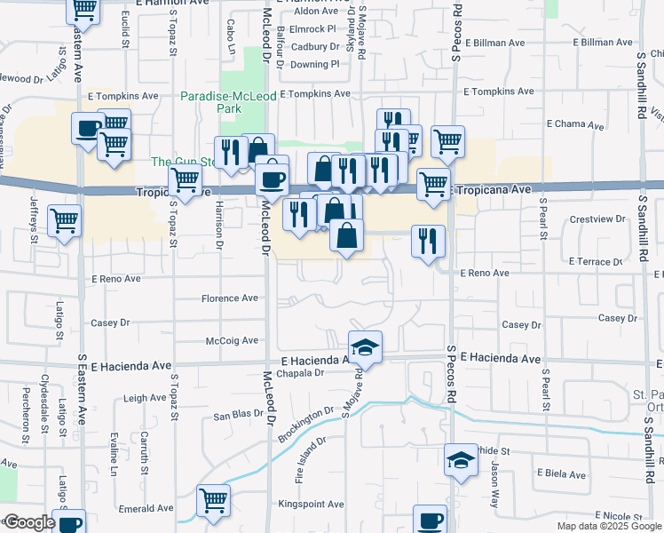 map of restaurants, bars, coffee shops, grocery stores, and more near 3131 Key Largo Drive in Las Vegas