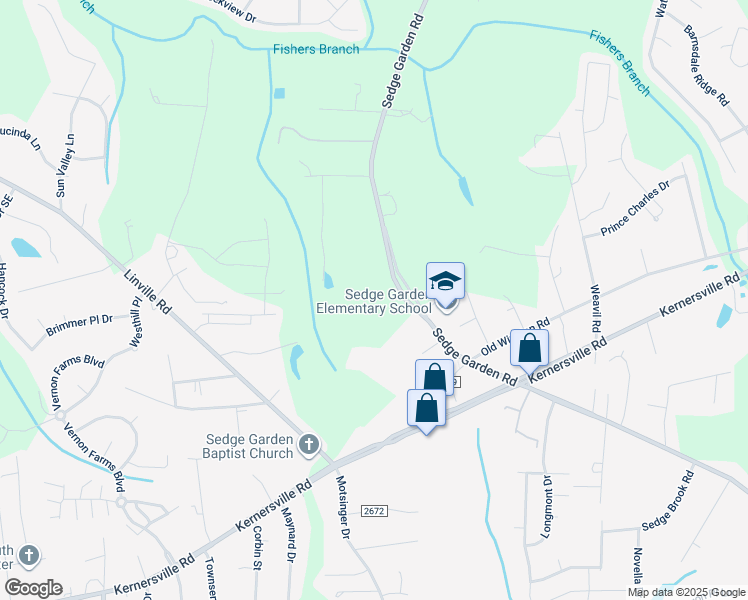 map of restaurants, bars, coffee shops, grocery stores, and more near 311 Sedge Garden Road in Kernersville
