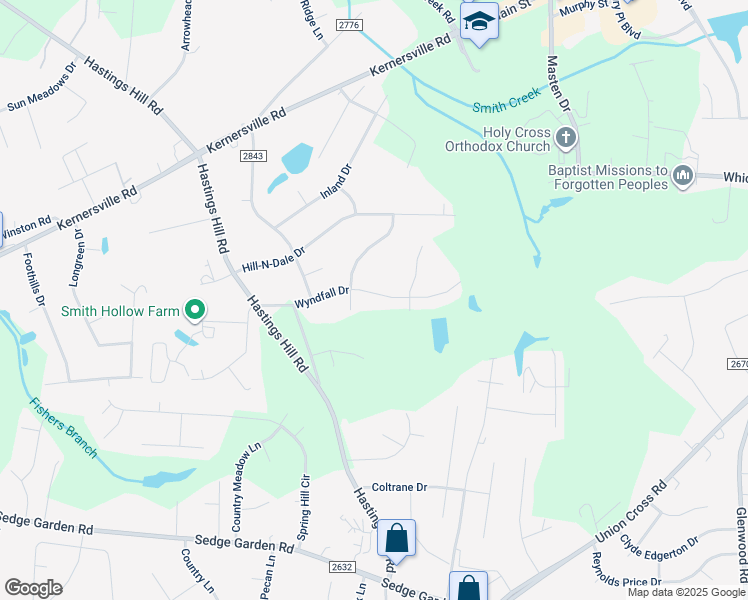 map of restaurants, bars, coffee shops, grocery stores, and more near 1040 Wyndfall Drive in Kernersville
