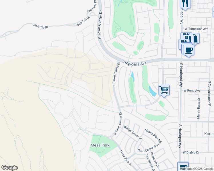 map of restaurants, bars, coffee shops, grocery stores, and more near South Town Center Drive in Las Vegas