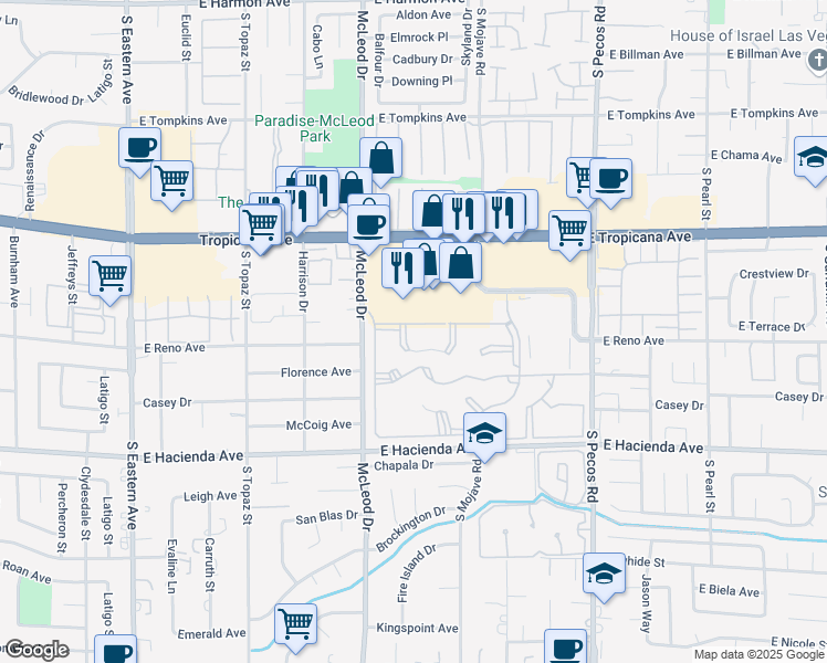 map of restaurants, bars, coffee shops, grocery stores, and more near 3087 Key Largo Drive in Las Vegas