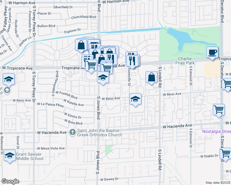 map of restaurants, bars, coffee shops, grocery stores, and more near 5000 Red Rock Street in Las Vegas