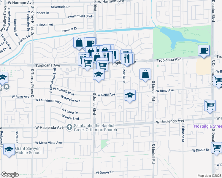 map of restaurants, bars, coffee shops, grocery stores, and more near 5000 Red Rock Street in Las Vegas