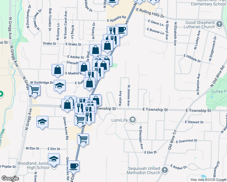 map of restaurants, bars, coffee shops, grocery stores, and more near 2510 North Brophy Avenue in Fayetteville